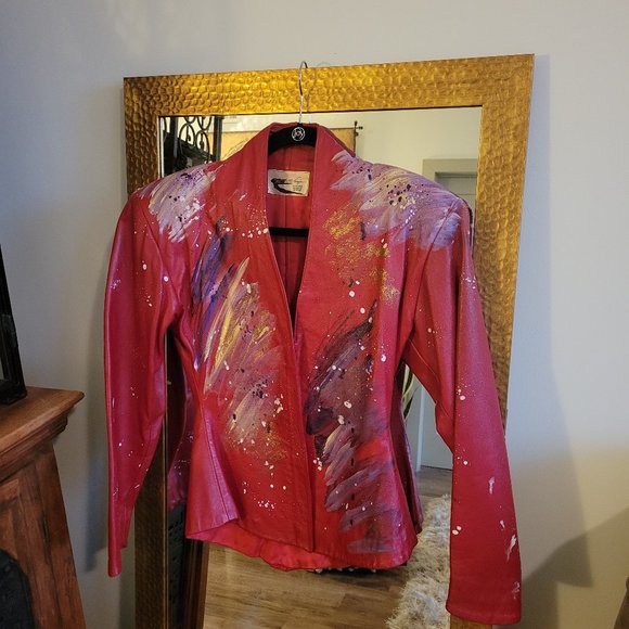 Abstract art wear one of a kind Leather fitted jacket!